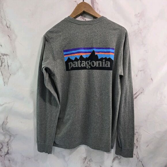 Patagonia T Shirt Men Small Grey Regular Fit Responsibili Tee Long Sleeve Logo - Picture 1 of 10